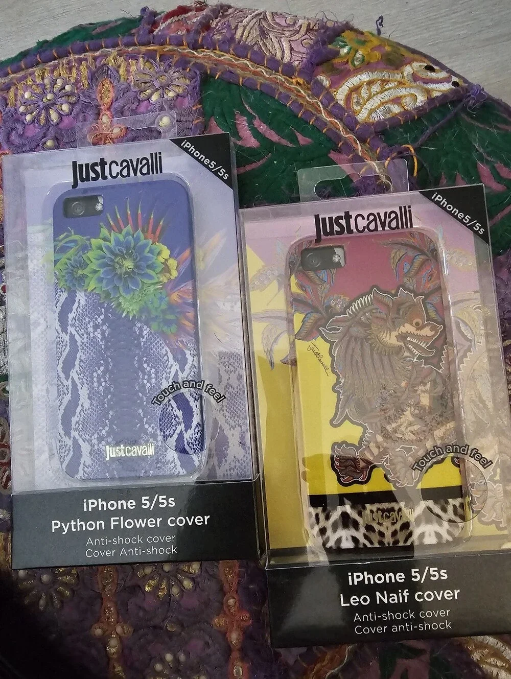 Lot of 2 Just Cavalli iPhone 5 5s Cases NIP Python Flower Leo Naif Puro Designer